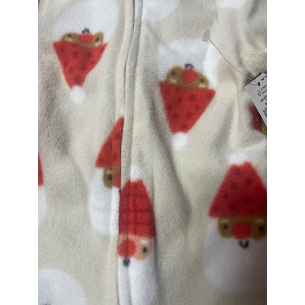 Old Navy Baby Santa Fleece Footed Sleeper 0-3M Cream Red Holiday 841488-01-1